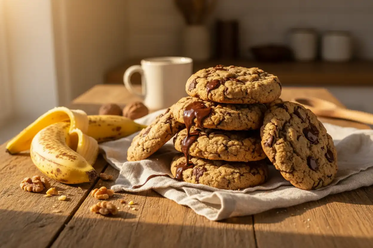 banana bread cookies, banana bread, cookie recipe, banana bread cookies 3 ingredients, brown butter banana bread chocolate chip cookies, 3 ingredient banana bread cookies, vegan banana bread cookies, soft cookies, easy cookies