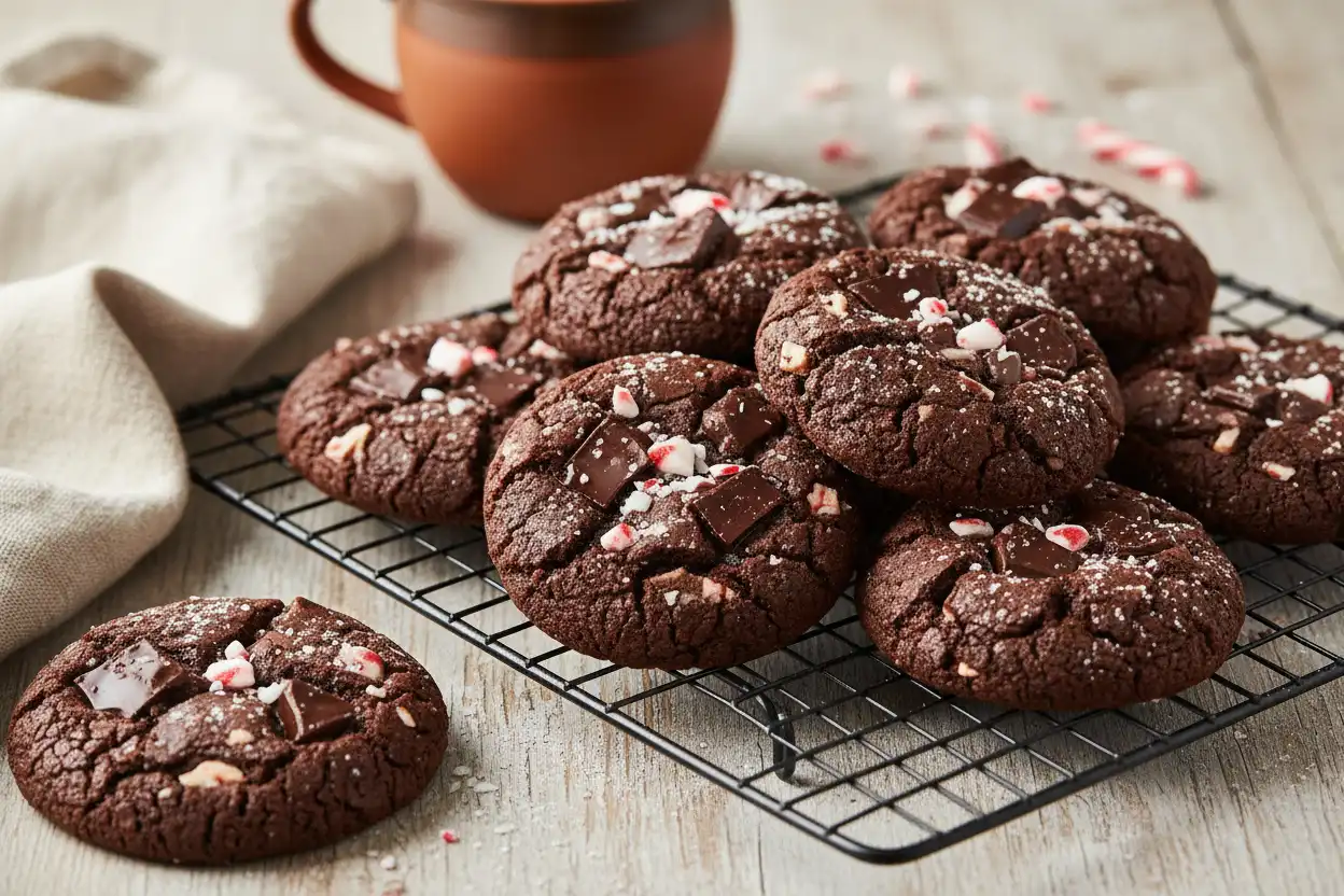 chocolate peppermint cookies, christmas cookie recipes, chocolate cookies, gluten free chocolate peppermint cookies, gluten free peppermint chocolate cookies, dark chocolate and peppermint cookies, peppermint hot chocolate cookies, peppermint white chocolate cookies, holiday cookie recipe, festive cookie,