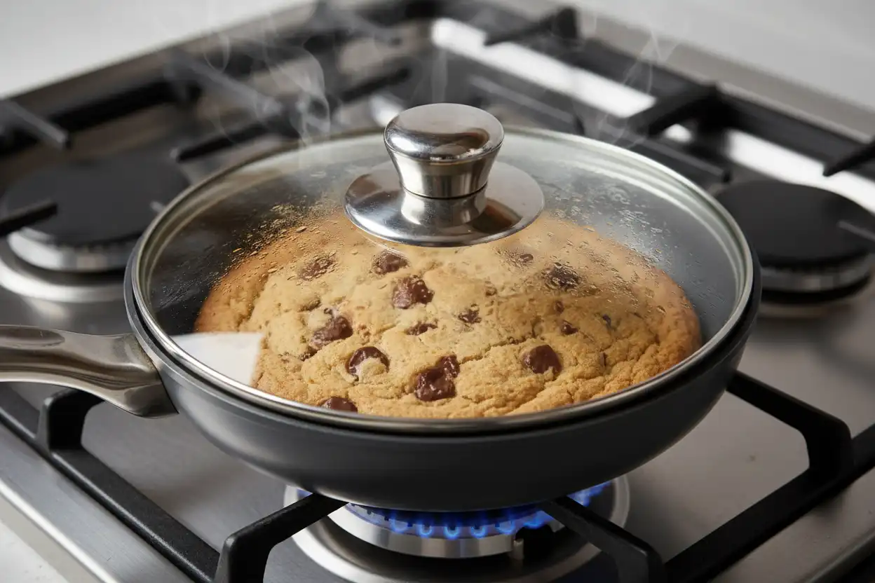 cookie in a frying pan, skillet cookie recipe, stovetop cookie, easy skillet cookie, cookie skillet dessert, cookie in skillet, one-pan cookie, frying pan cookie, can you cook a cookie in a frying pan, can you cook cookie dough in a frying pan, can you make a skillet cookie in a frying pan