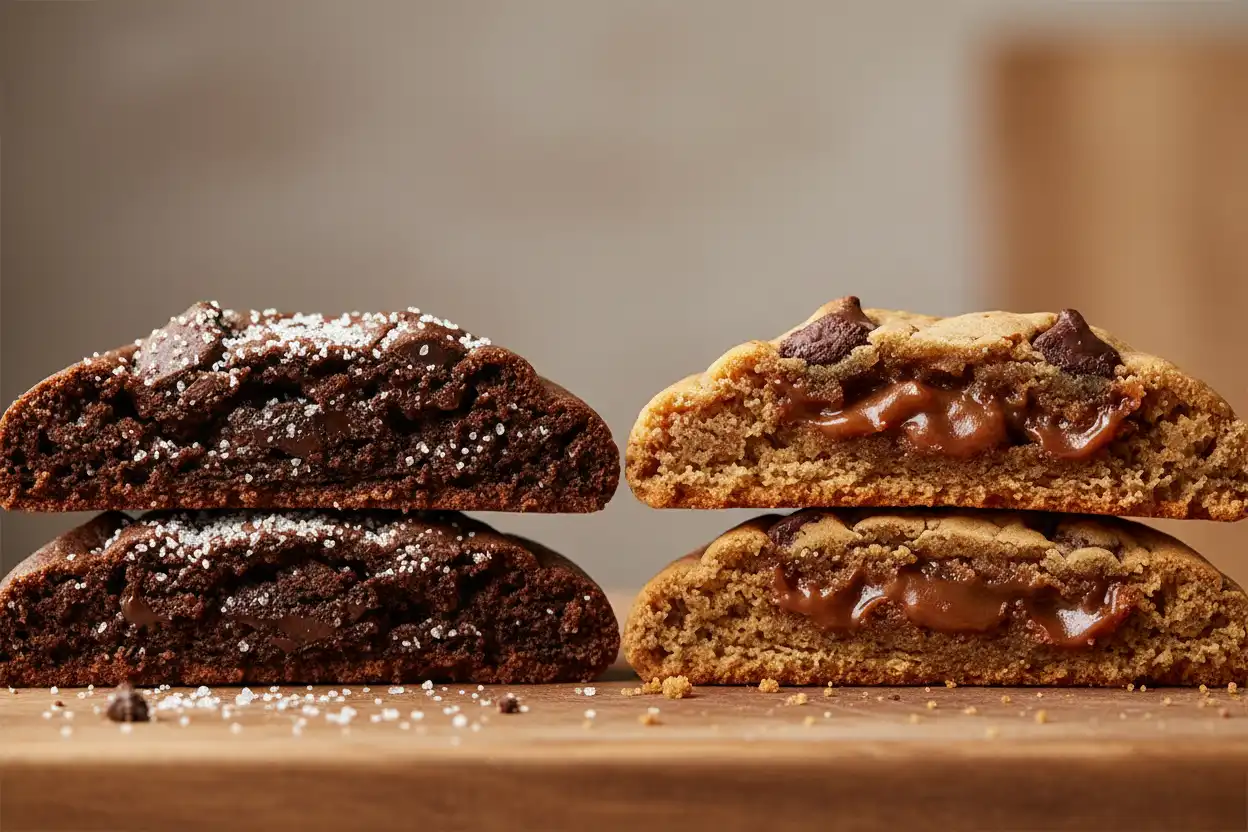 Comparison showing a gritty keto cookie vs a smooth-textured cookie made with powdered sweetener