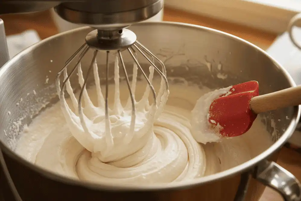 Creaming the shortening and sugars together in a stand mixer bowl