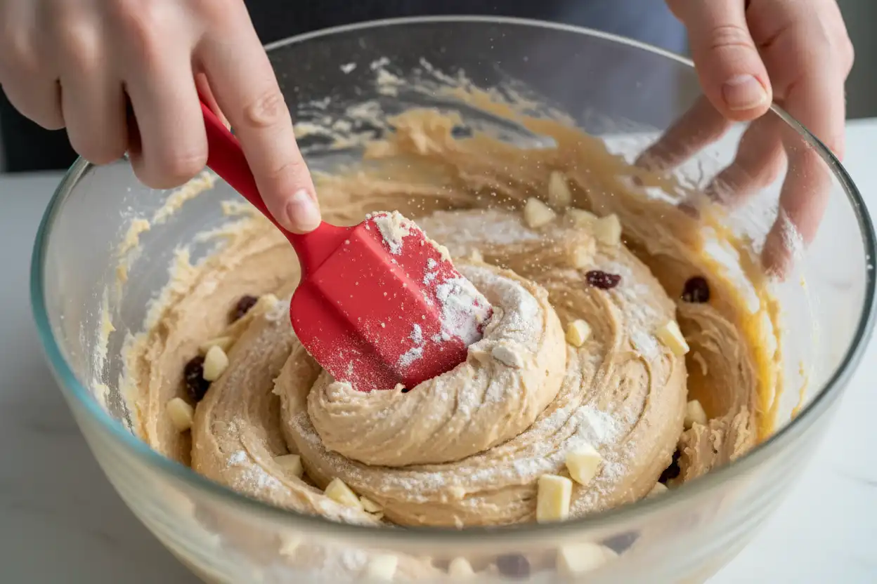Folding folded dry ingredients into wet butter mixture
