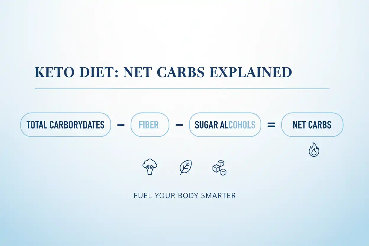 Net Carb Calculation Diagram (Total Carbs - Fiber - Sugar Alcohols = Net Carbs)