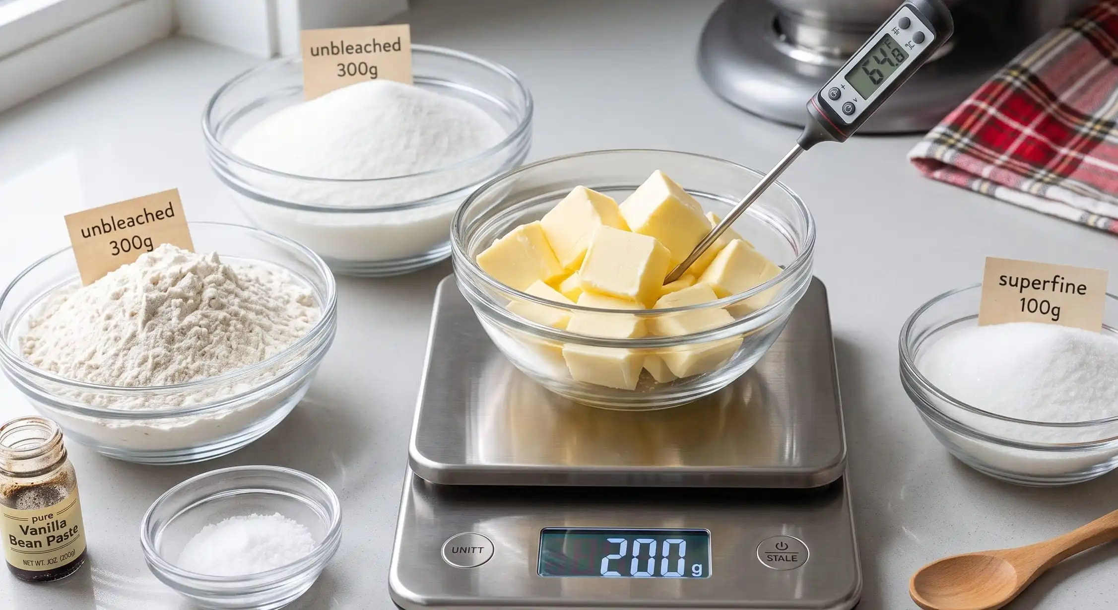 Raw ingredients weighed in grams on a digital scale before mixing