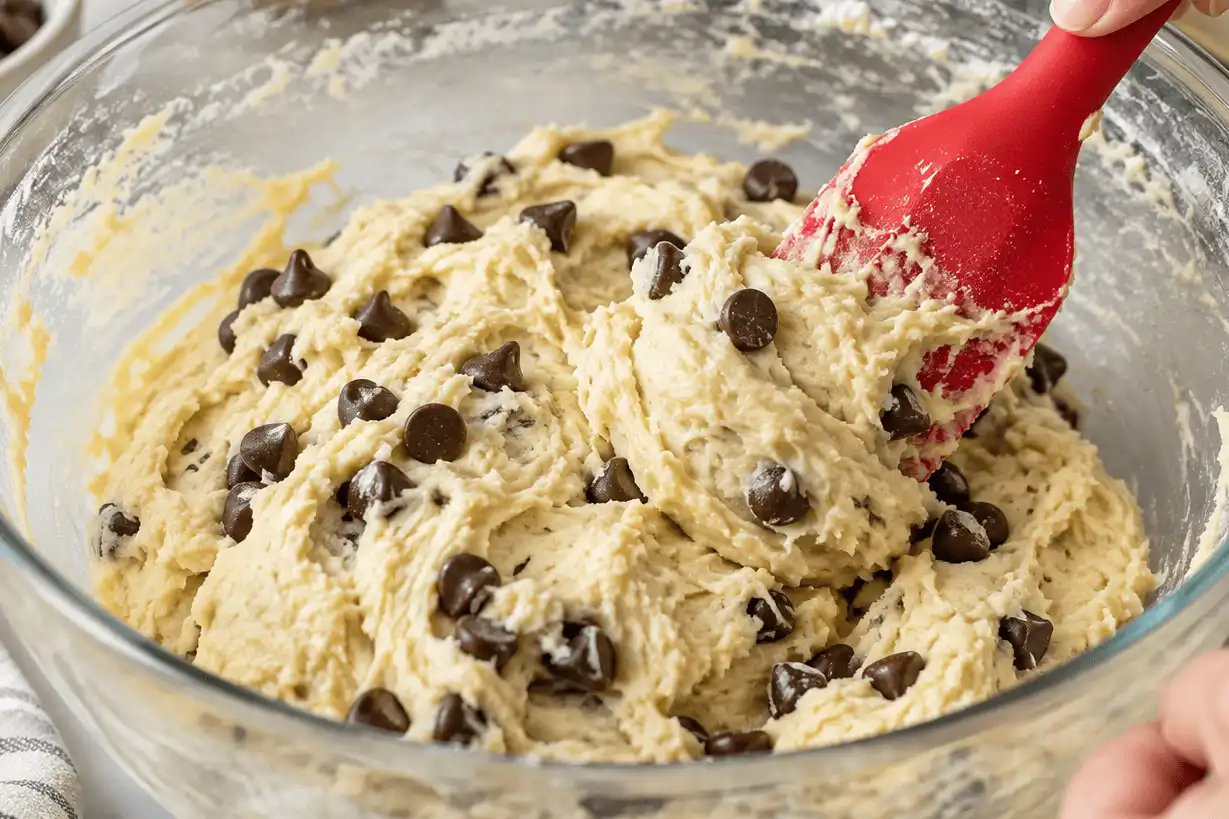 hand-folding-chocolate-chips-into-cookie-dough
