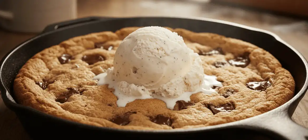 hero-image-warm-chocolate-chip-skillet-cookie-with-melting-vanilla-ice-cream