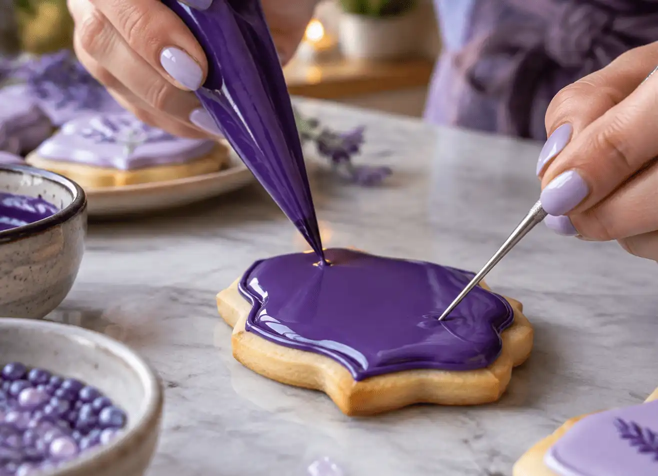purple-royal-icing-being-applied-to-a-cookie