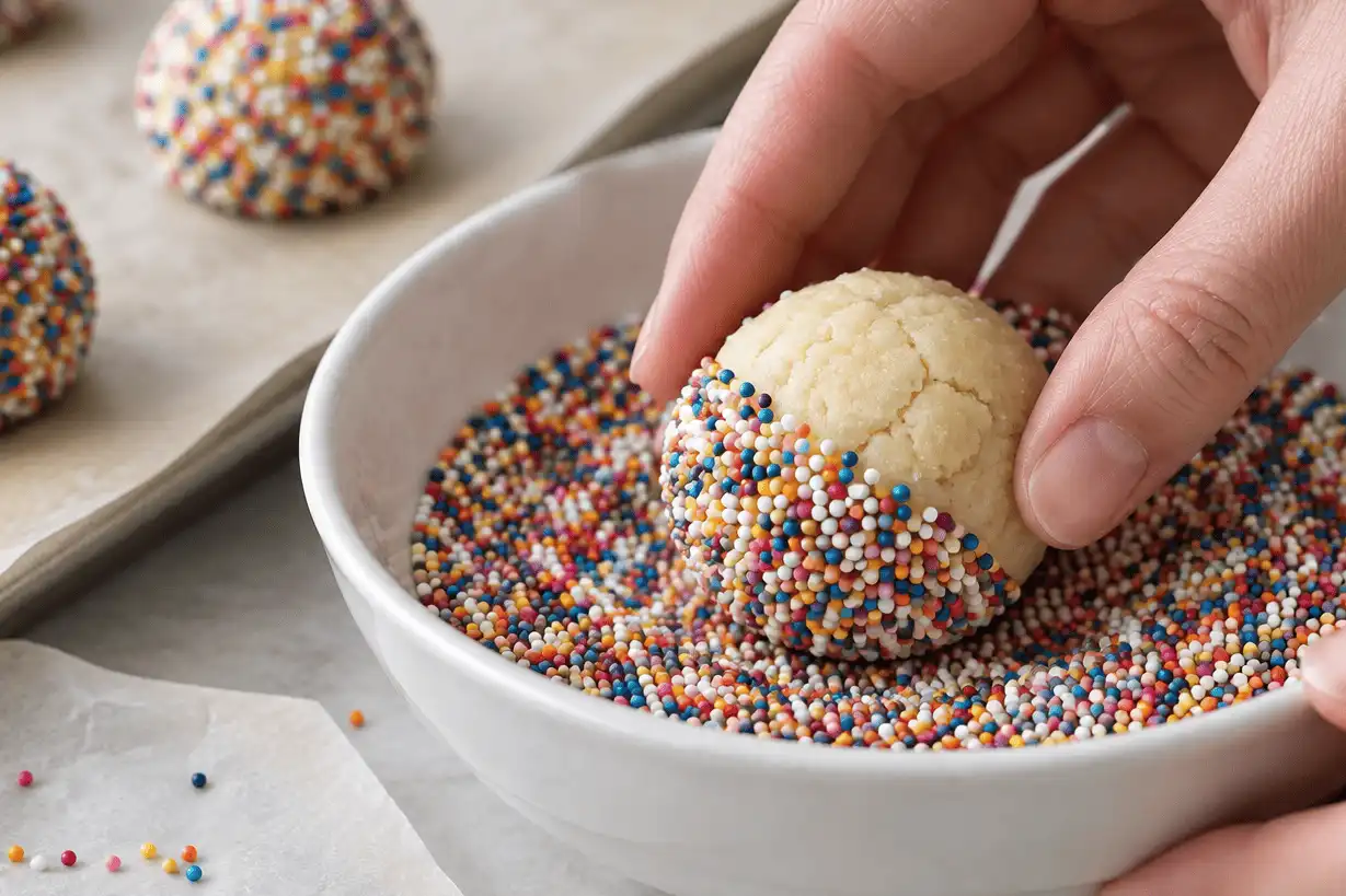 rolling-cookie-dough-in-sprinkles