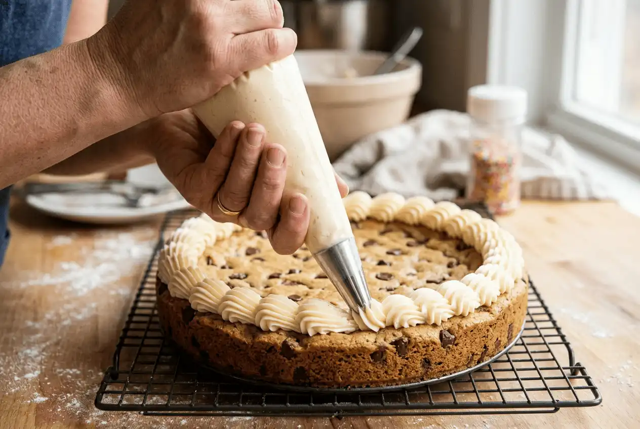 piping-buttercream-around-a-cookie-cake