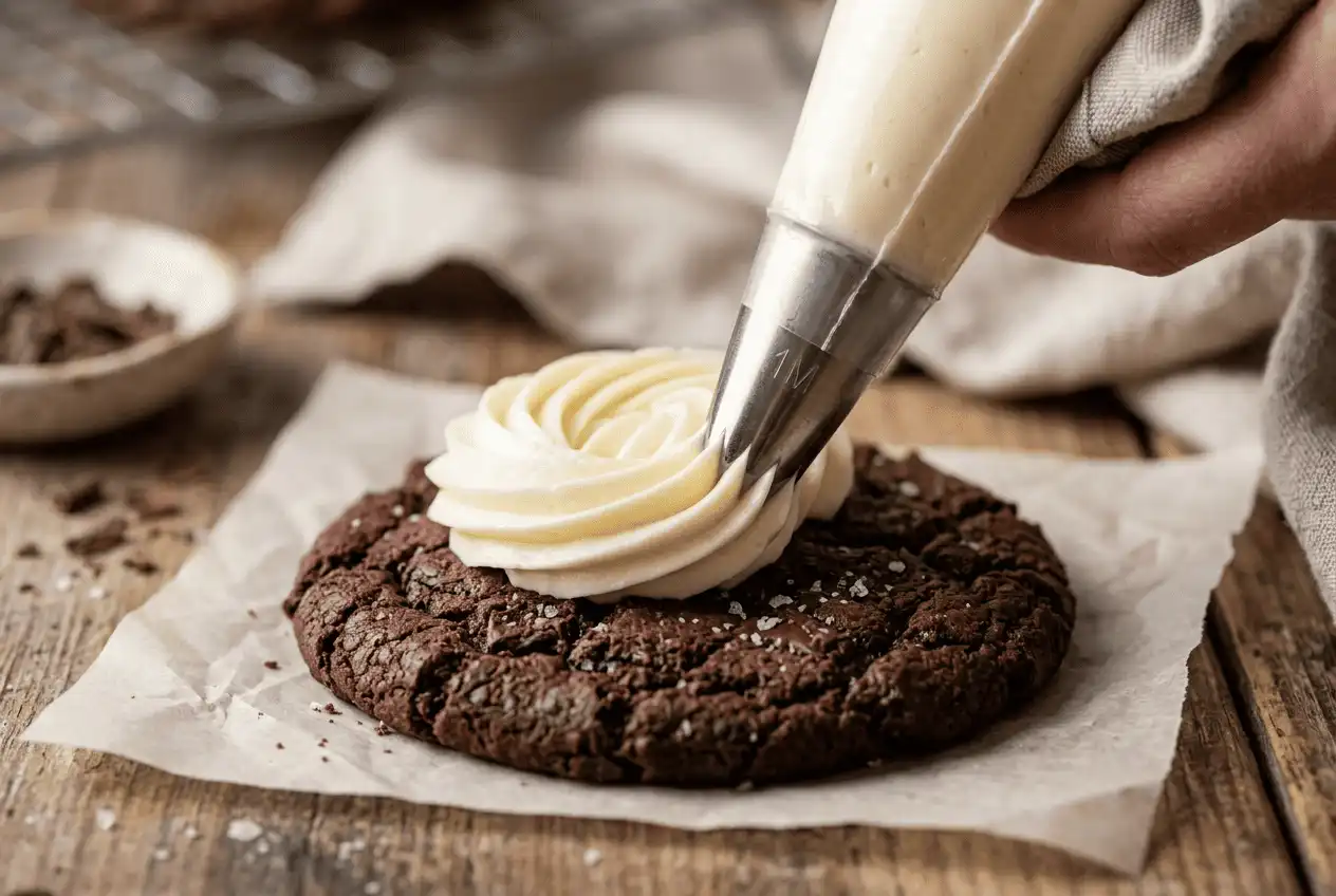 piping-frosting-onto-a-chocolate-cookie